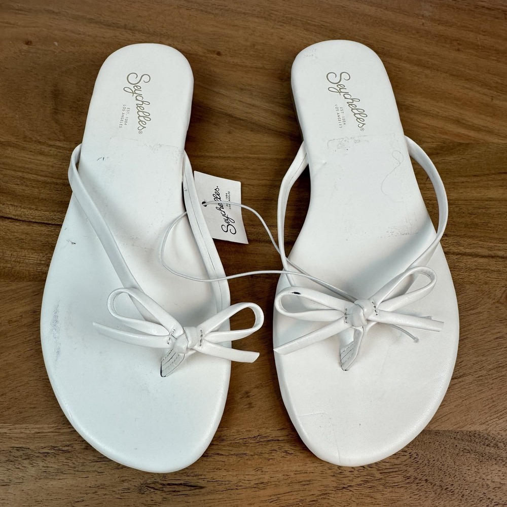 New Womens‎ Seychelles Wish List White Bow Thong Flip Flops Sandals Size 5 M